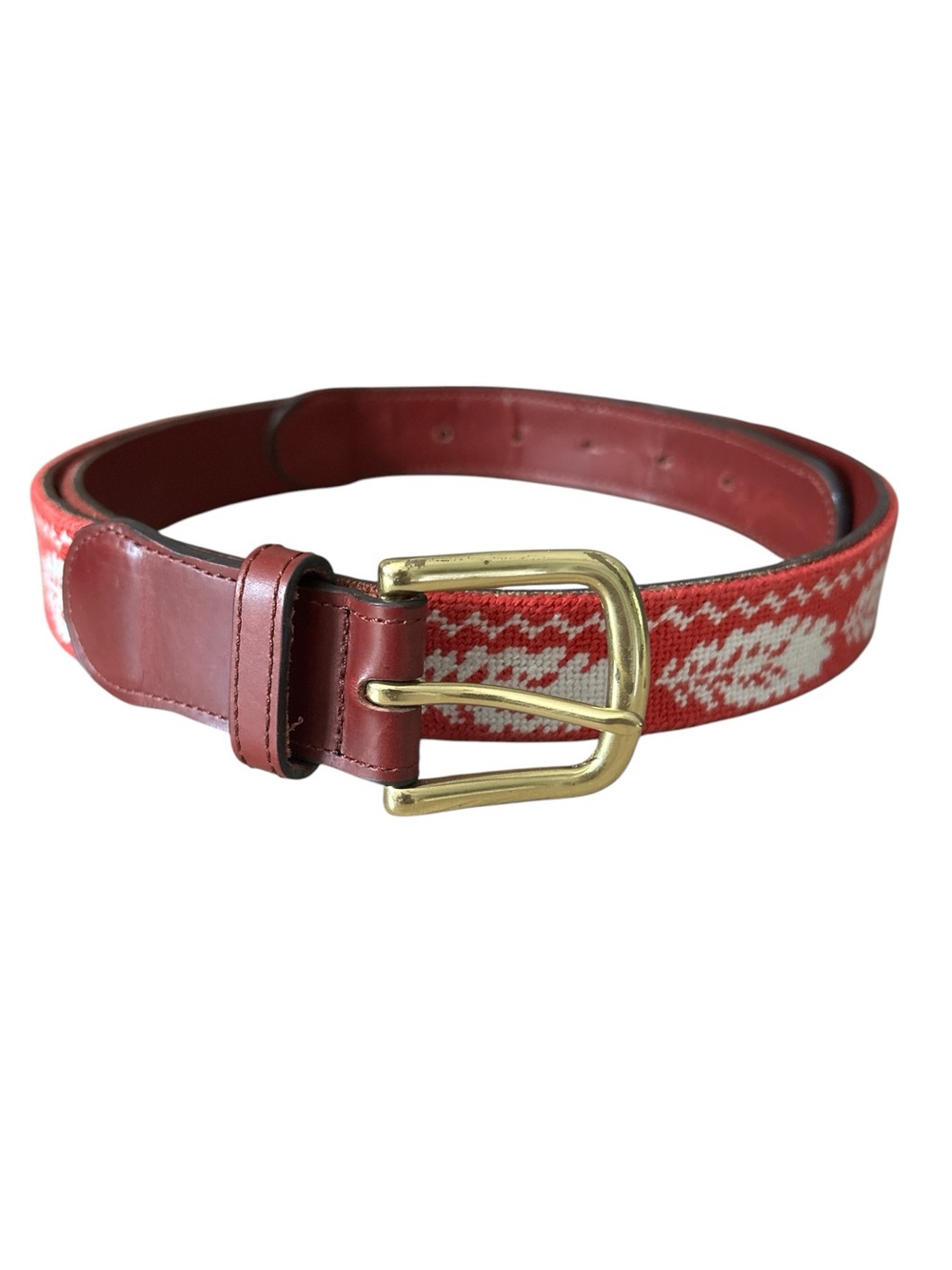 Tucker Blair Needlepoint Preppy Belt with Leather Trim and Brass Buckle - 40